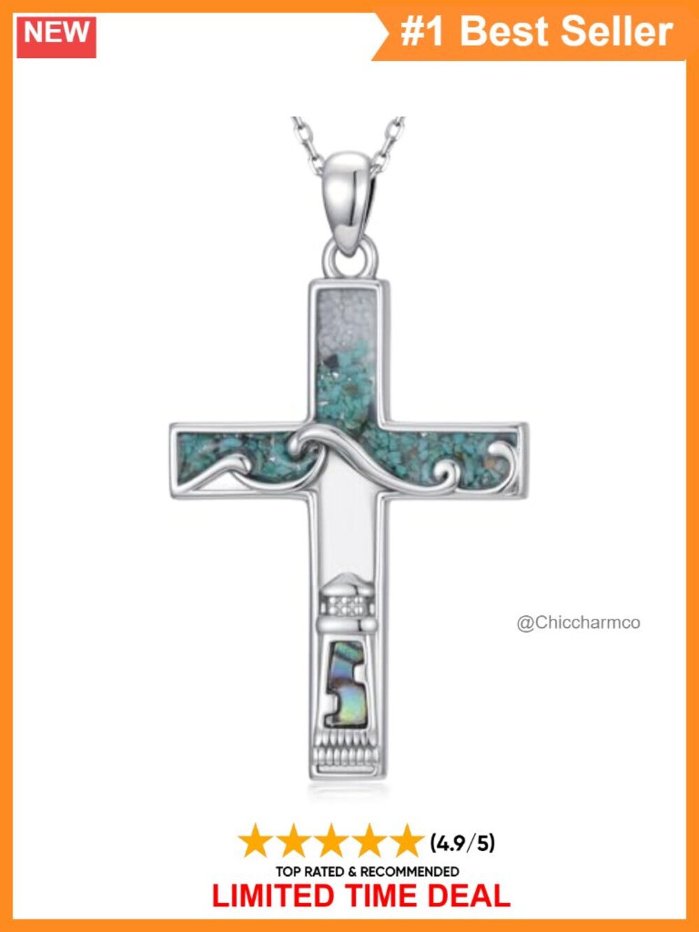 Sterling Silver Lighthouse Pendant Necklace Turquoise Jewelry Gift for Women